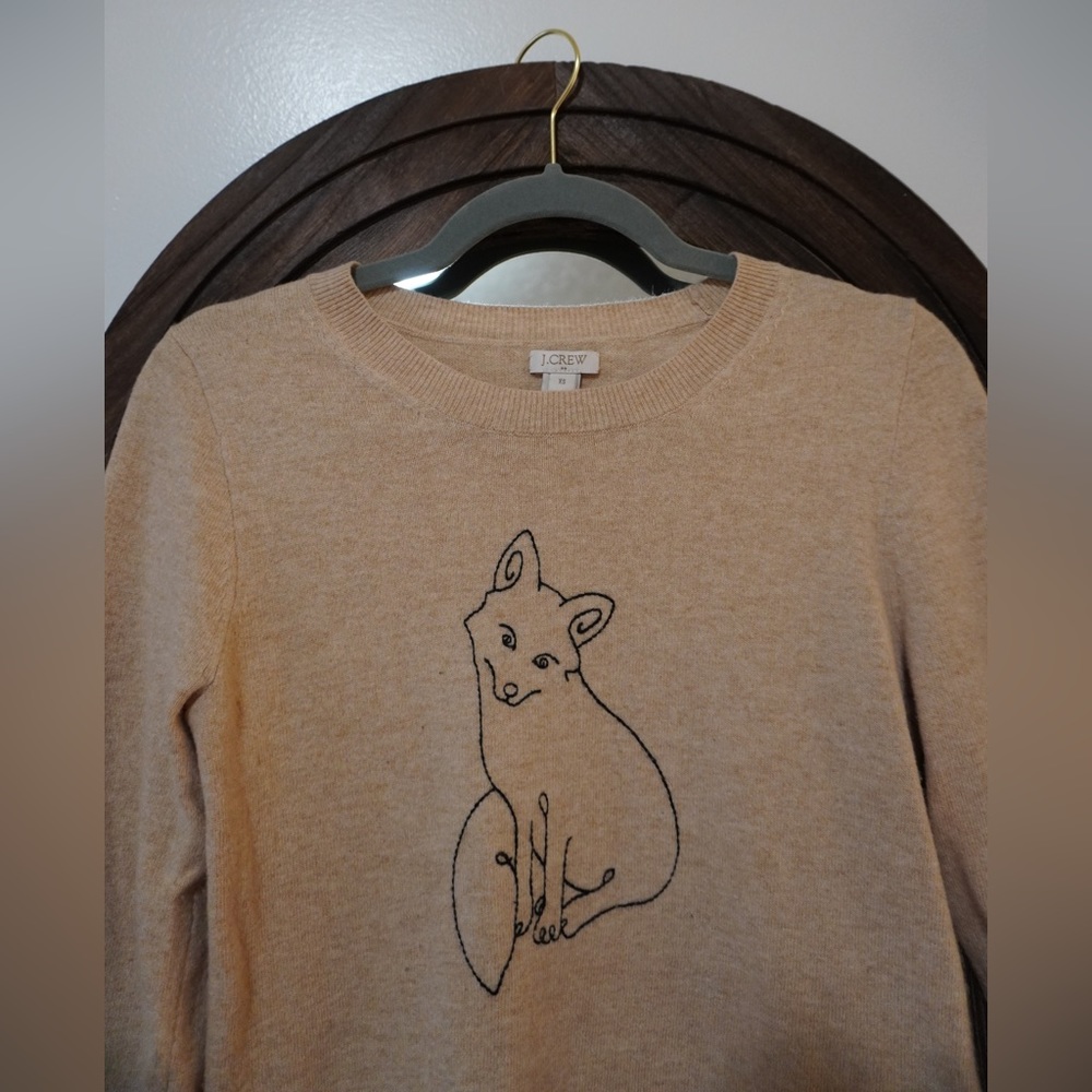 J. CREW Embroidered Fox Stitched Cream Sweater XS
